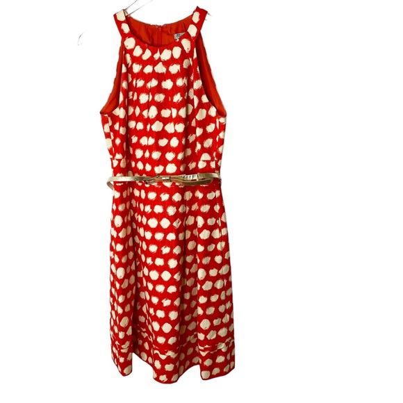 Eliza J Gold Belted Red Polka Dot Halter Pin Up Dress Size 8 - Picture 3 of 11